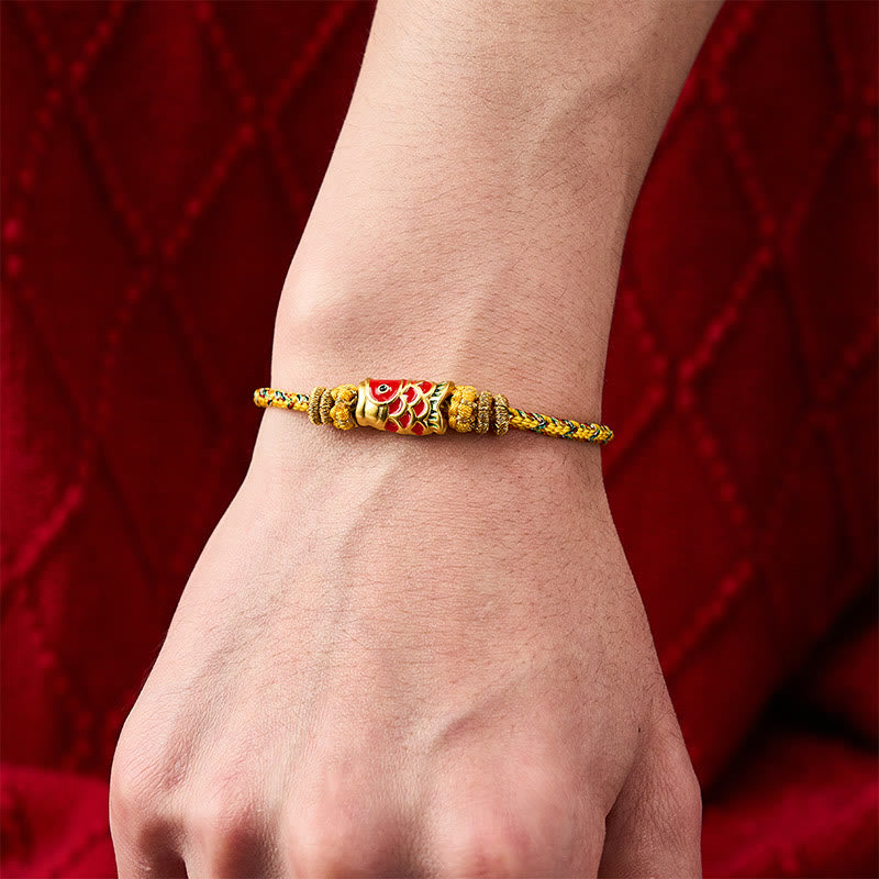 Buddha Stones Braccialetto portafortuna con pesci koi, realizzato a mano con cordino intrecciato. - image 21