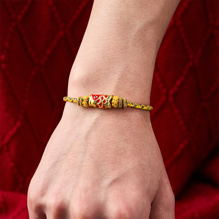 Buddha Stones Braccialetto portafortuna con pesci koi, realizzato a mano con cordino intrecciato. - image 21
