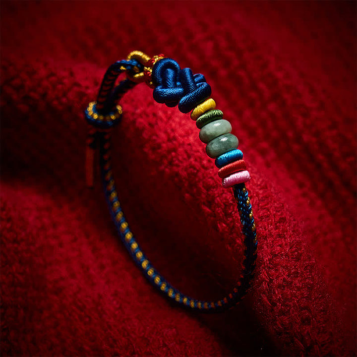 Buddha Stones Braccialetto portafortuna in giada intrecciato a mano con nodo cinese. - image 12