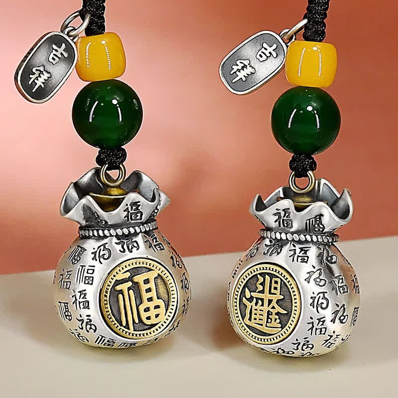 Buddha Stones Portachiavi con sacchetto della fortuna a forma di personaggio di rame Fu - image 9