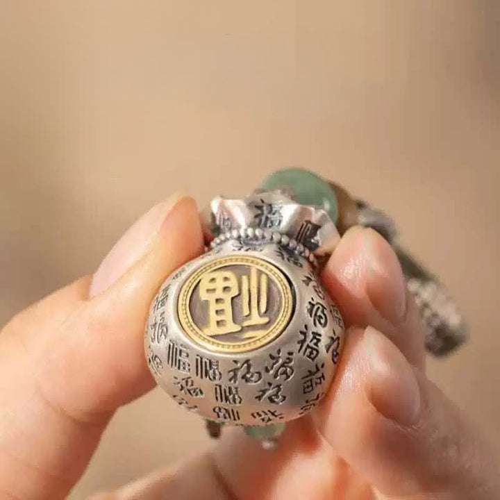 Buddha Stones Portachiavi con perline e sacchetto portafortuna intrecciato a mano con personaggio Fu in rame - image 4