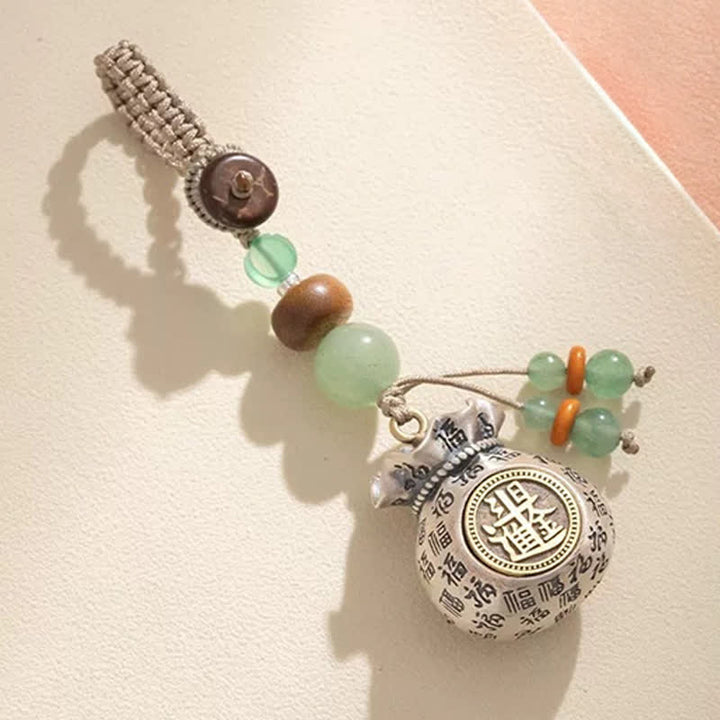 Buddha Stones Portachiavi con perline e sacchetto portafortuna intrecciato a mano con personaggio Fu in rame - Ricchezza (Fai fortuna ogni giorno) - image 7