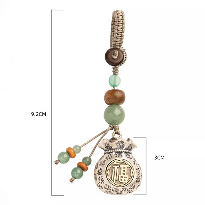 Buddha Stones Portachiavi con perline e sacchetto portafortuna intrecciato a mano con personaggio Fu in rame - image 15