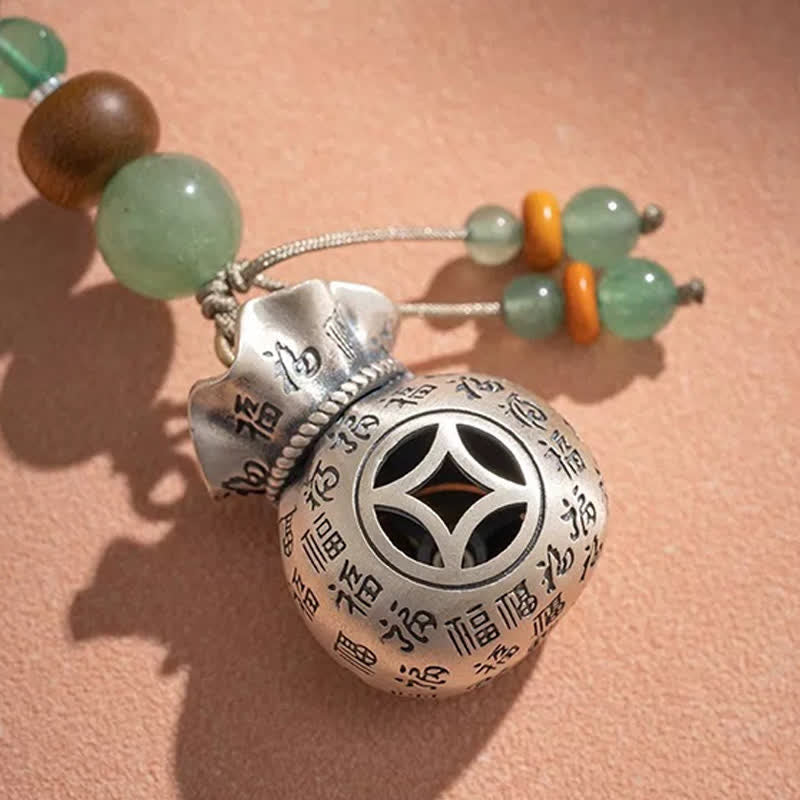 Buddha Stones Portachiavi con perline e sacchetto portafortuna intrecciato a mano con personaggio Fu in rame - image 12