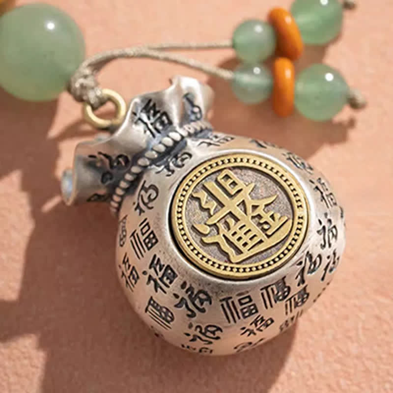 Buddha Stones Portachiavi con perline e sacchetto portafortuna intrecciato a mano con personaggio Fu in rame - image 8