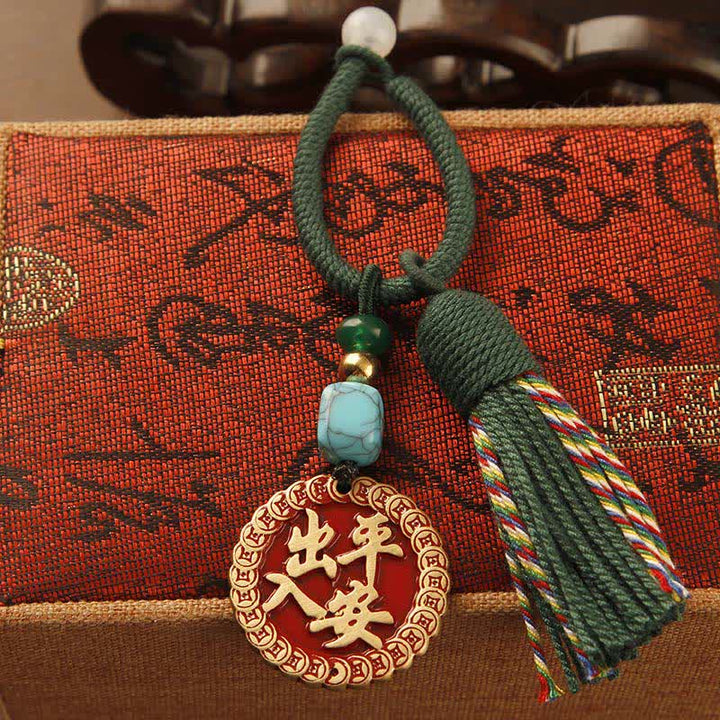 Buddha Stones Portachiavi con nappa in ottone intrecciata a mano con cordino rosso e simbolo di benedizione Fu. - Targhetta di sicurezza con nappa verde - image 13