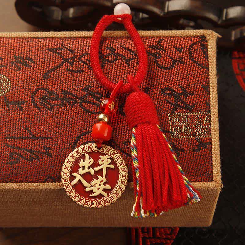 Buddha Stones Portachiavi con nappa in ottone intrecciata a mano con cordino rosso e simbolo di benedizione Fu. - Targhetta di sicurezza con nappa rossa - image 12