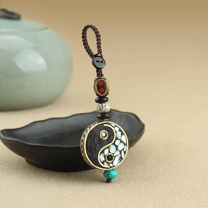 Buddha Stones Portachiavi con ciondolo Yin Yang in legno di wengé, simbolo di armonia - Yin Yang (Equilibrio ♥ Armonia) - image 0