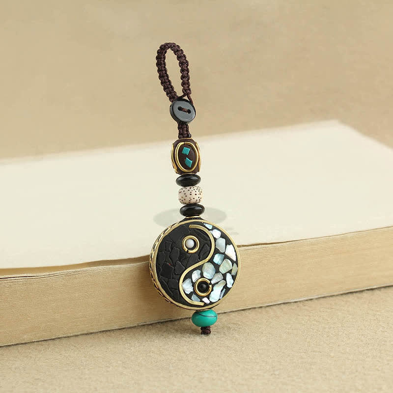 Buddha Stones Portachiavi con ciondolo Yin Yang in legno di wengé, simbolo di armonia - image 1