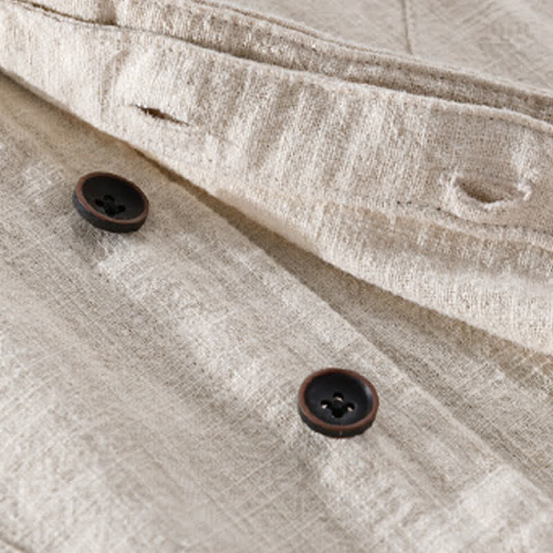 Buddha Stones Camicia da uomo a maniche lunghe in ramia tinta unita, con colletto alla coreana e taschino, ideale per la primavera. - image 5