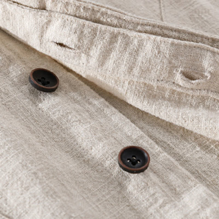 Buddha Stones Camicia da uomo a maniche lunghe in ramia tinta unita, con colletto alla coreana e taschino, ideale per la primavera. - image 5