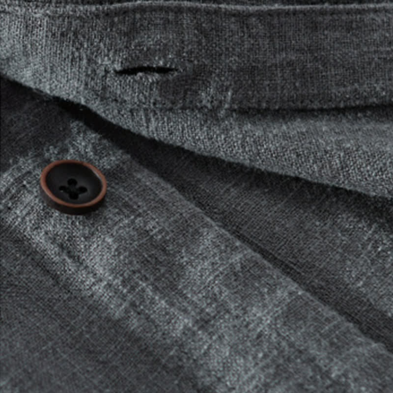 Buddha Stones Camicia da uomo a maniche lunghe in ramia tinta unita, con colletto alla coreana e taschino, ideale per la primavera. - image 18