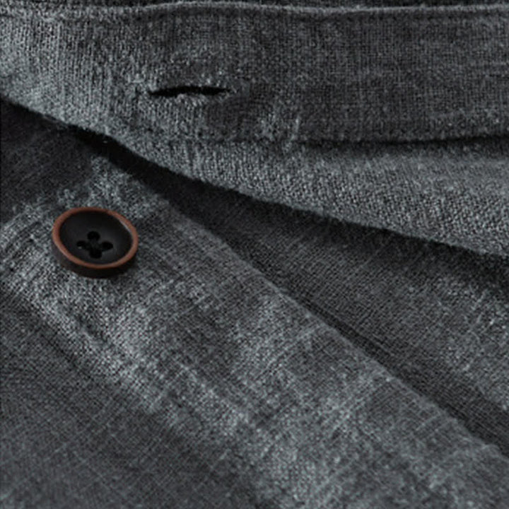 Buddha Stones Camicia da uomo a maniche lunghe in ramia tinta unita, con colletto alla coreana e taschino, ideale per la primavera. - image 18