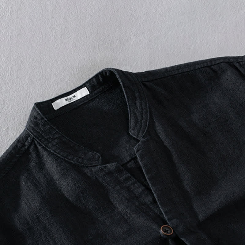 Buddha Stones Camicia da uomo a maniche lunghe in ramia tinta unita, con colletto alla coreana e taschino, ideale per la primavera. - image 10