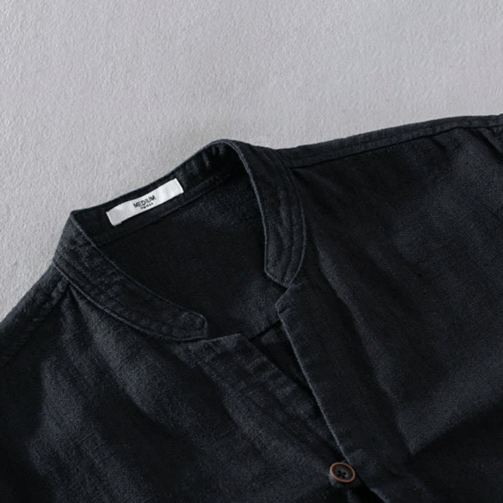 Buddha Stones Camicia da uomo a maniche lunghe in ramia tinta unita, con colletto alla coreana e taschino, ideale per la primavera. - image 10