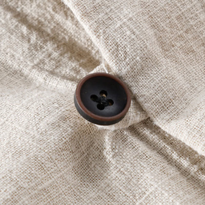 Buddha Stones Camicia da uomo a maniche lunghe in ramia tinta unita, con colletto alla coreana e taschino, ideale per la primavera. - image 6