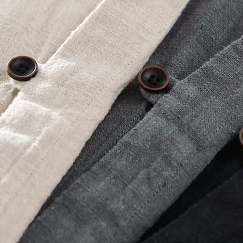 Buddha Stones Camicia da uomo a maniche lunghe in ramia tinta unita, con colletto alla coreana e taschino, ideale per la primavera. - image 25