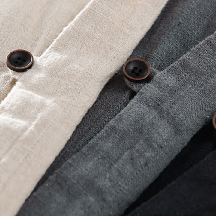 Buddha Stones Camicia da uomo a maniche lunghe in ramia tinta unita, con colletto alla coreana e taschino, ideale per la primavera. - image 25