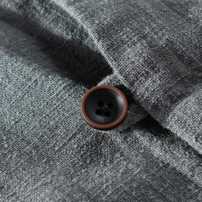 Buddha Stones Camicia da uomo a maniche lunghe in ramia tinta unita, con colletto alla coreana e taschino, ideale per la primavera. - image 19