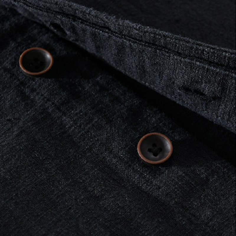 Buddha Stones Camicia da uomo a maniche lunghe in ramia tinta unita, con colletto alla coreana e taschino, ideale per la primavera. - image 11