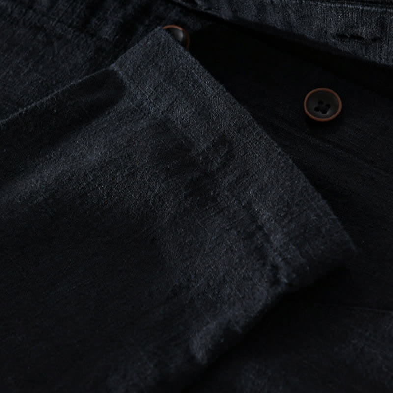 Buddha Stones Camicia da uomo a maniche lunghe in ramia tinta unita, con colletto alla coreana e taschino, ideale per la primavera. - image 13