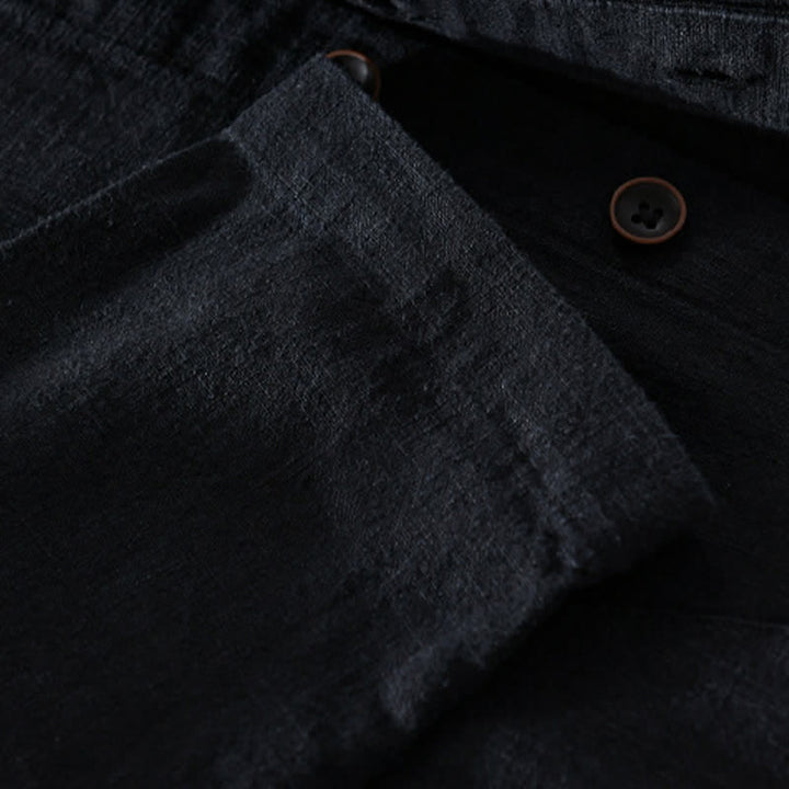 Buddha Stones Camicia da uomo a maniche lunghe in ramia tinta unita, con colletto alla coreana e taschino, ideale per la primavera. - image 13
