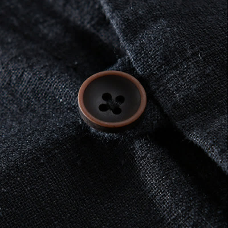 Buddha Stones Camicia da uomo a maniche lunghe in ramia tinta unita, con colletto alla coreana e taschino, ideale per la primavera. - image 12