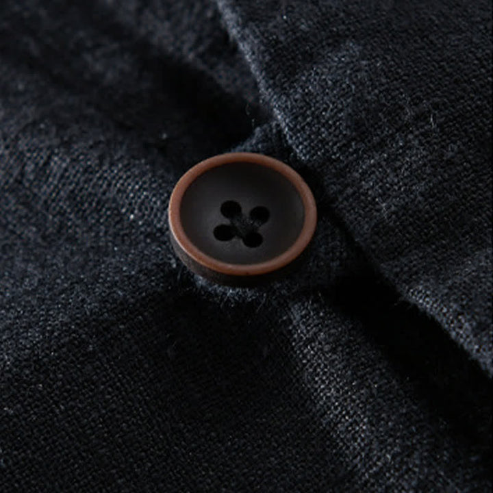 Buddha Stones Camicia da uomo a maniche lunghe in ramia tinta unita, con colletto alla coreana e taschino, ideale per la primavera. - image 12