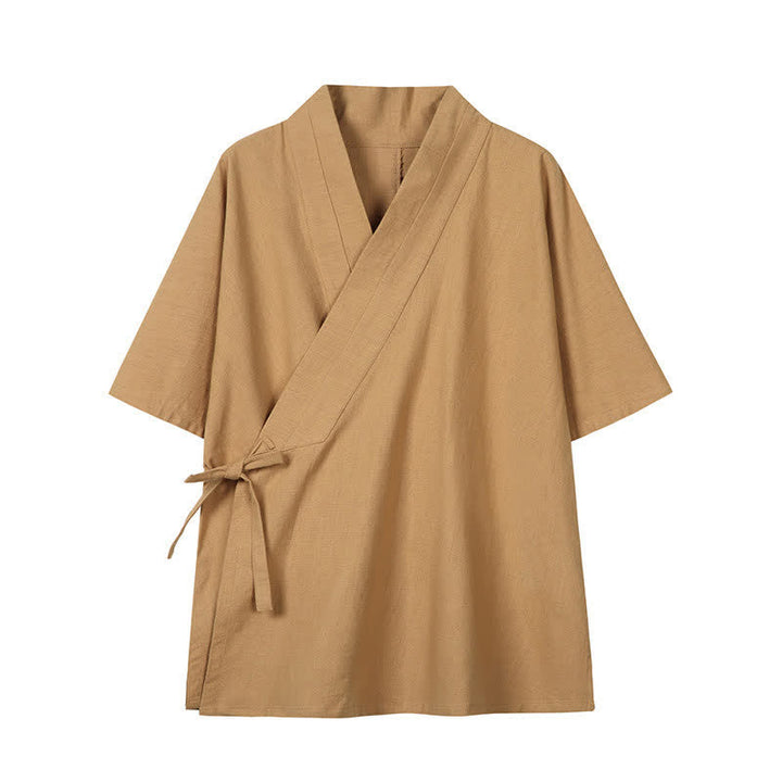Buddha Stones Kimono da uomo minimalista con coulisse, tinta unita, in cotone e lino, per primavera/estate. - Perù - US/UK/AU46, EU56 (5XL) - image 12