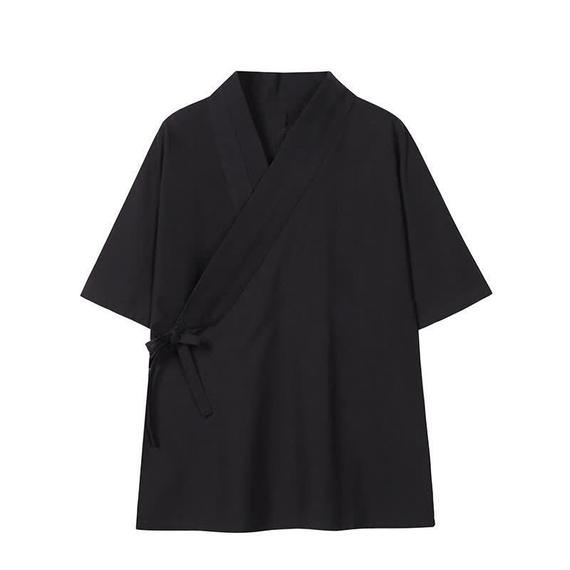 Buddha Stones Kimono da uomo minimalista con coulisse, tinta unita, in cotone e lino, per primavera/estate. - Nero - US/UK/AU46, EU56 (5XL) - image 10