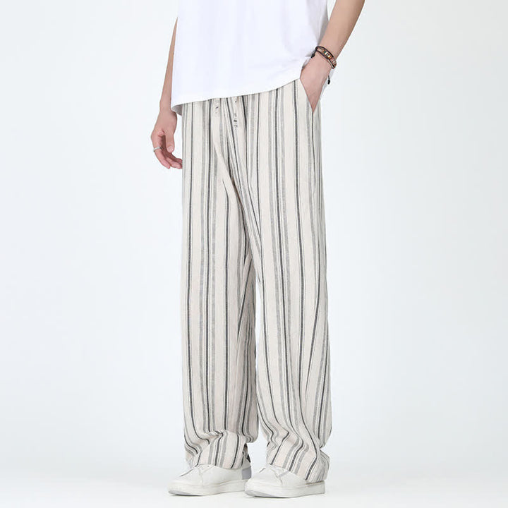 Buddha Stones Pantaloni da uomo a gamba dritta con coulisse, stile vintage, a righe verticali, per primavera/estate, casual, vintage, con tasca. - Biancheria - US/UK/AU46, EU56 (5XL) - image 10