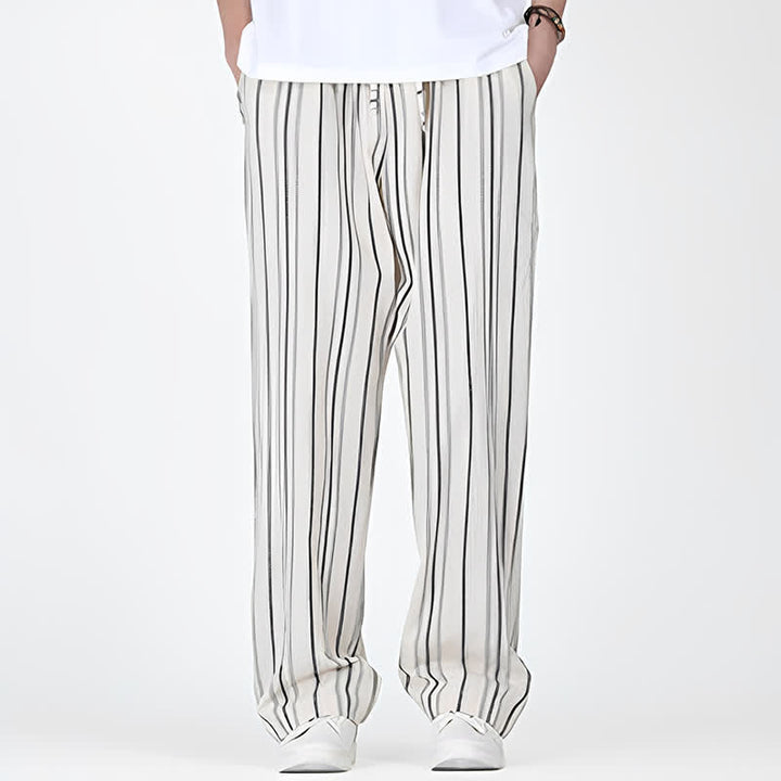 Buddha Stones Pantaloni da uomo a gamba dritta con coulisse, stile vintage, a righe verticali, per primavera/estate, casual, vintage, con tasca. - image 15