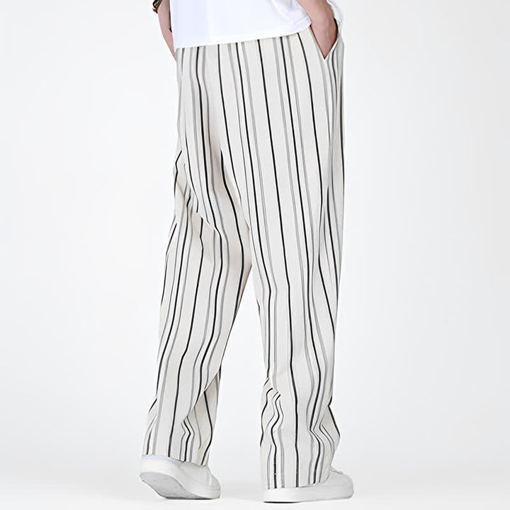 Buddha Stones Pantaloni da uomo a gamba dritta con coulisse, stile vintage, a righe verticali, per primavera/estate, casual, vintage, con tasca. - image 13
