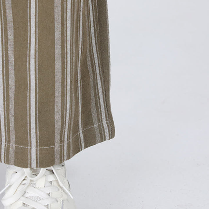 Buddha Stones Pantaloni da uomo a gamba dritta con coulisse, stile vintage, a righe verticali, per primavera/estate, casual, vintage, con tasca. - image 9