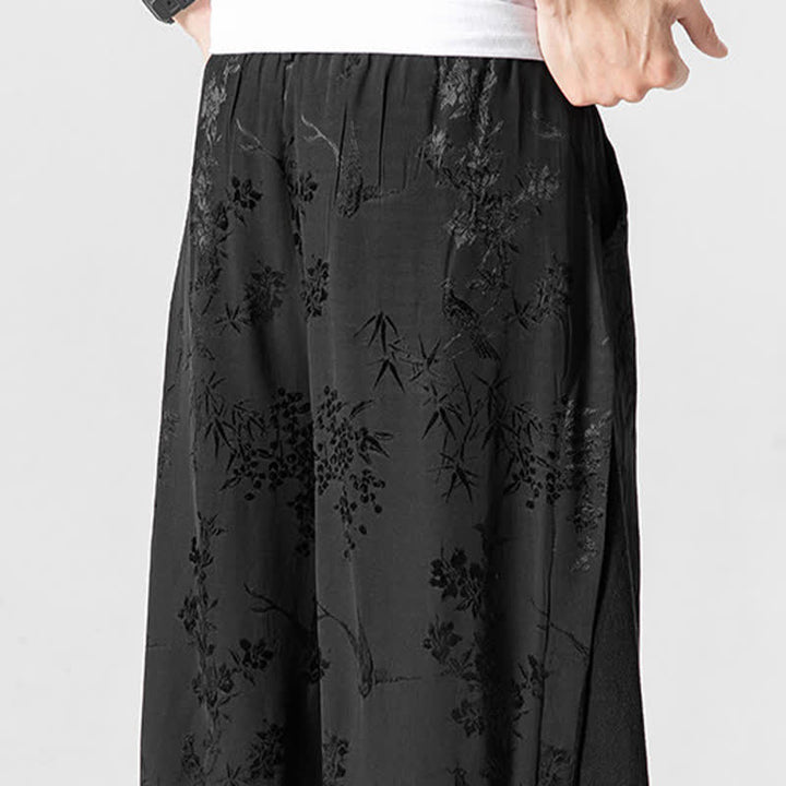 Buddha Stones Pantaloni corti da uomo a gamba larga con coulisse, stile Tang, primavera/estate, con ricami astratti e tasca. - image 10