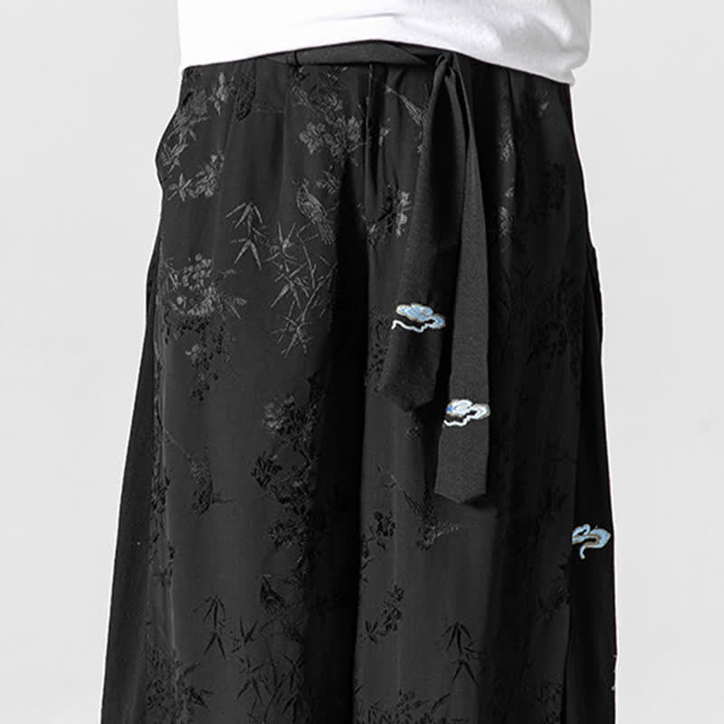 Buddha Stones Pantaloni corti da uomo a gamba larga con coulisse, stile Tang, primavera/estate, con ricami astratti e tasca. - image 9