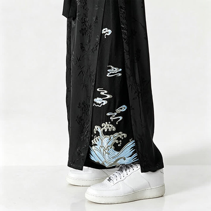 Buddha Stones Pantaloni corti da uomo a gamba larga con coulisse, stile Tang, primavera/estate, con ricami astratti e tasca. - image 11