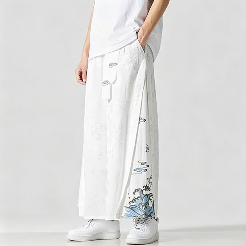 Buddha Stones Pantaloni corti da uomo a gamba larga con coulisse, stile Tang, primavera/estate, con ricami astratti e tasca. - image 16