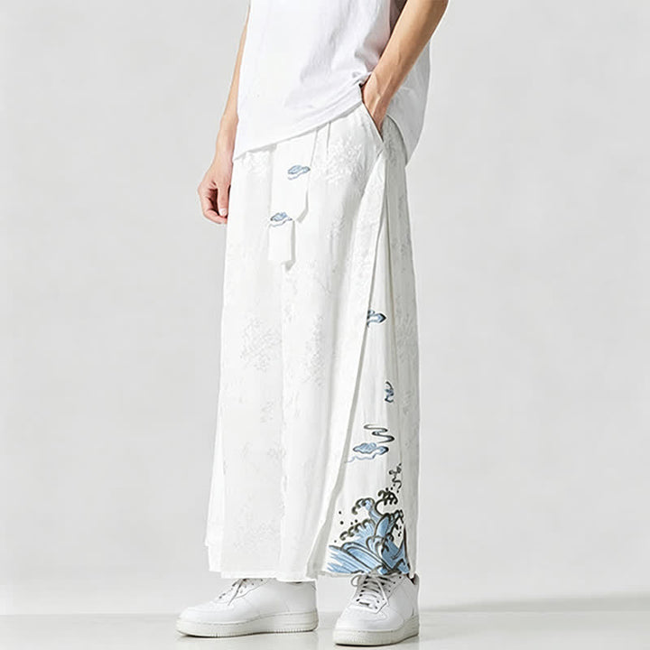 Buddha Stones Pantaloni corti da uomo a gamba larga con coulisse, stile Tang, primavera/estate, con ricami astratti e tasca. - image 16
