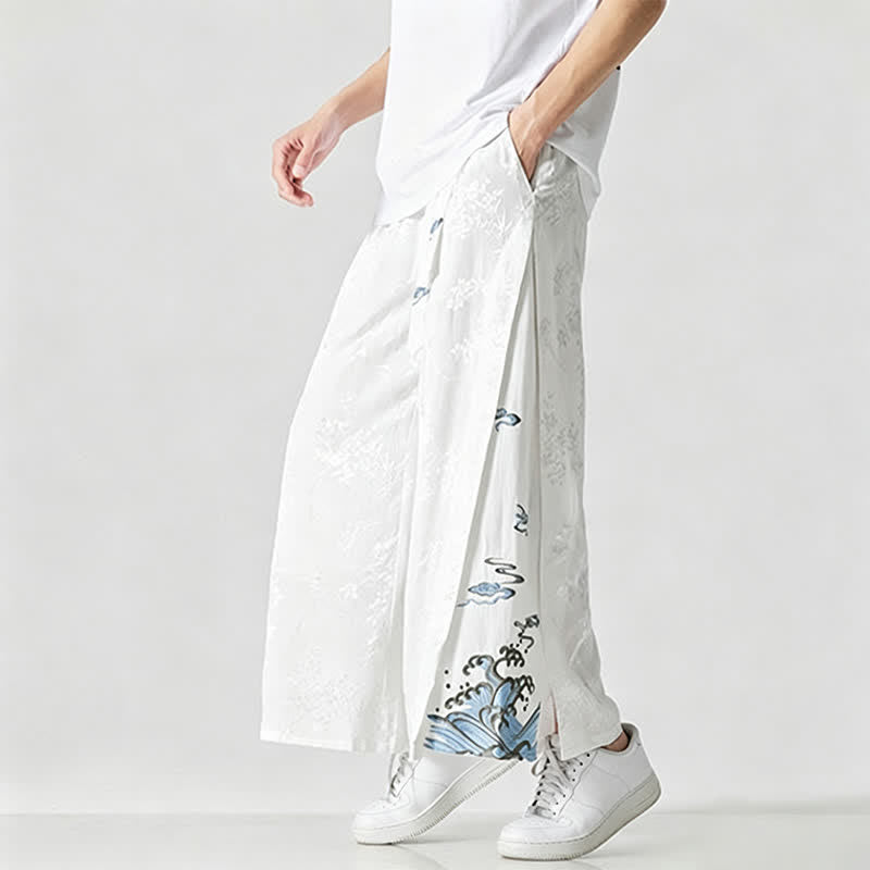 Buddha Stones Pantaloni corti da uomo a gamba larga con coulisse, stile Tang, primavera/estate, con ricami astratti e tasca. - image 18