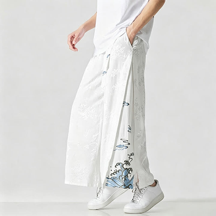 Buddha Stones Pantaloni corti da uomo a gamba larga con coulisse, stile Tang, primavera/estate, con ricami astratti e tasca. - image 18