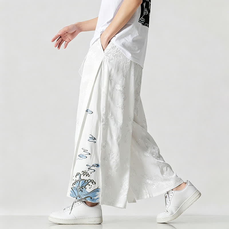 Buddha Stones Pantaloni corti da uomo a gamba larga con coulisse, stile Tang, primavera/estate, con ricami astratti e tasca. - image 17