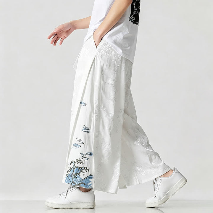 Buddha Stones Pantaloni corti da uomo a gamba larga con coulisse, stile Tang, primavera/estate, con ricami astratti e tasca. - image 17