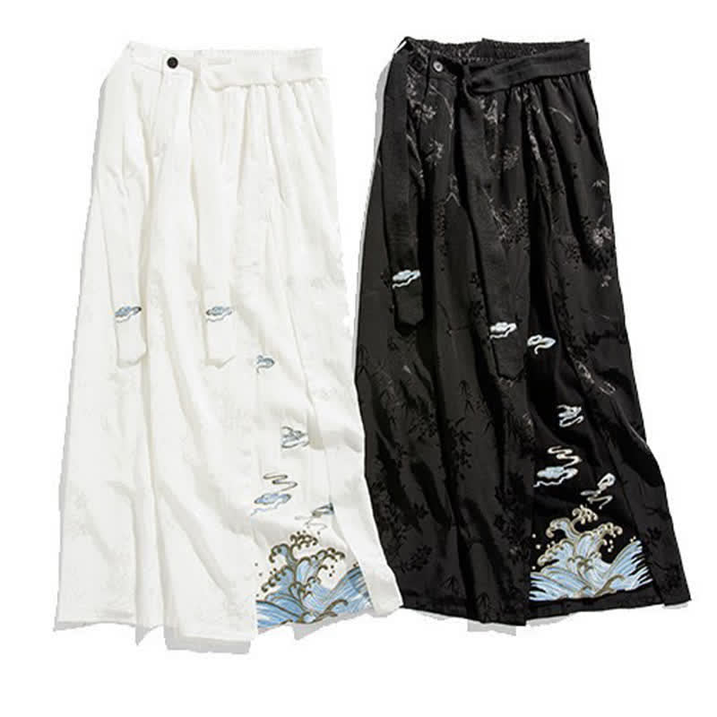 Buddha Stones Pantaloni corti da uomo a gamba larga con coulisse, stile Tang, primavera/estate, con ricami astratti e tasca. - image 21
