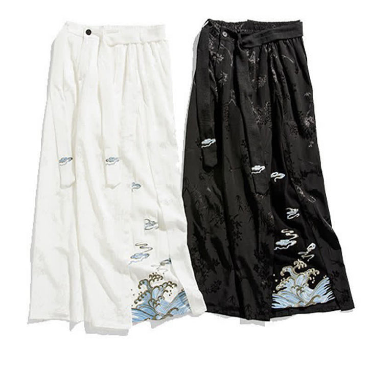Buddha Stones Pantaloni corti da uomo a gamba larga con coulisse, stile Tang, primavera/estate, con ricami astratti e tasca. - image 21