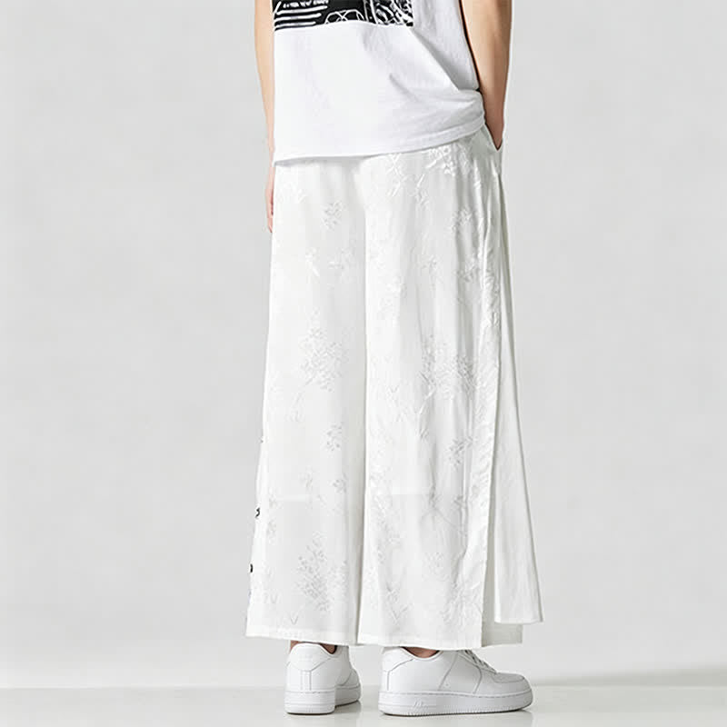 Buddha Stones Pantaloni corti da uomo a gamba larga con coulisse, stile Tang, primavera/estate, con ricami astratti e tasca. - image 15