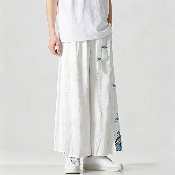 Buddha Stones Pantaloni corti da uomo a gamba larga con coulisse, stile Tang, primavera/estate, con ricami astratti e tasca. - image 19