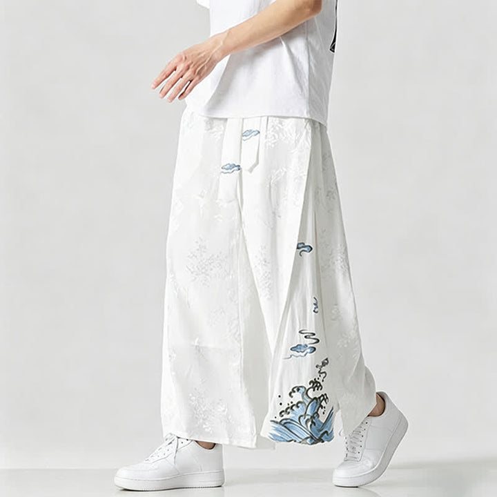 Buddha Stones Pantaloni corti da uomo a gamba larga con coulisse, stile Tang, primavera/estate, con ricami astratti e tasca. - image 14