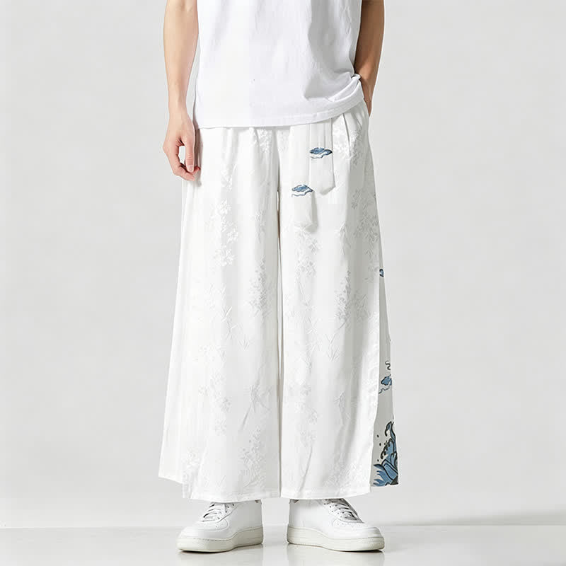 Buddha Stones Pantaloni corti da uomo a gamba larga con coulisse, stile Tang, primavera/estate, con ricami astratti e tasca. - Bianco - US/UK/AU46, EU56 (5XL) - image 12
