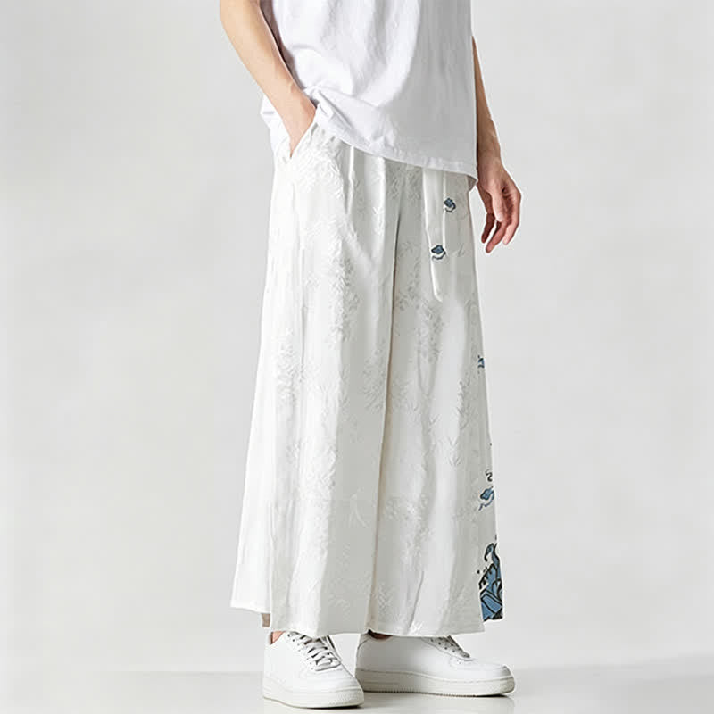 Buddha Stones Pantaloni corti da uomo a gamba larga con coulisse, stile Tang, primavera/estate, con ricami astratti e tasca. - image 13